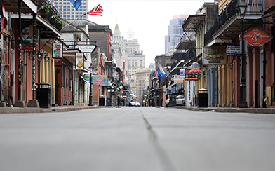 Empty street in New Orleans during Coronavirus pandemic