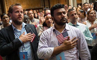 New US citizens during nationalization ceremony