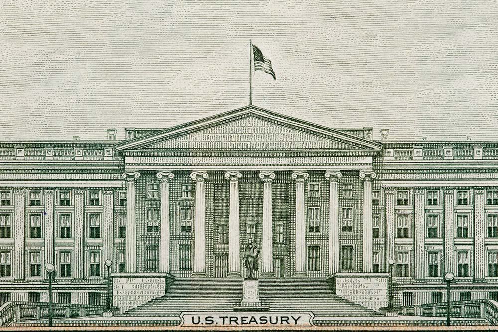 Banknote Drawing of US Treasury Department Washington DC