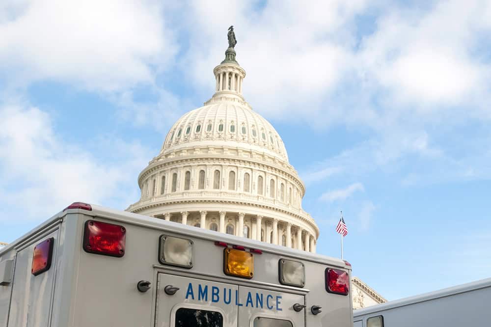 Ambulances parked in front of the U.S. Capitol Building