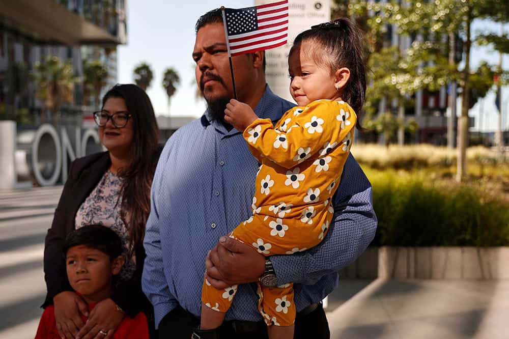 Family with American flag