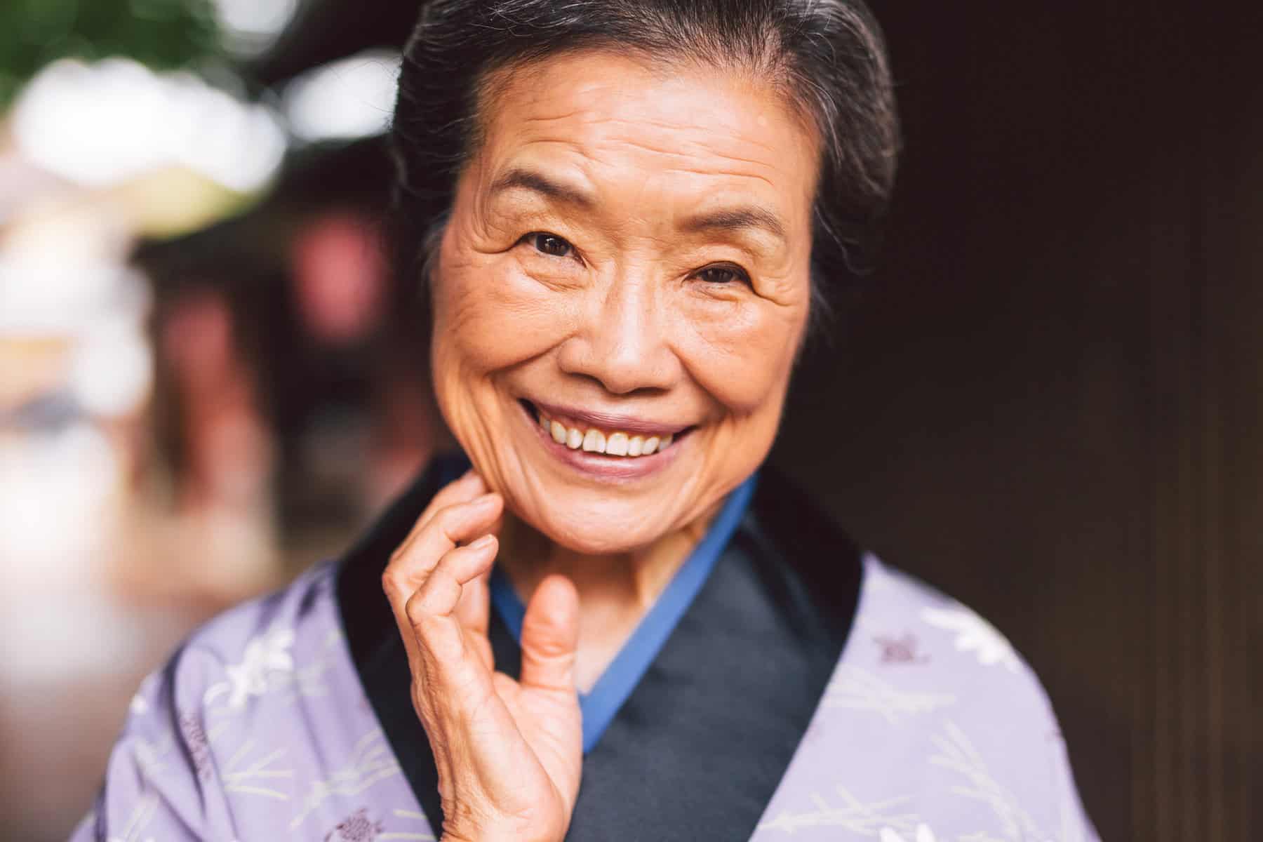 Traditional Japanese Senior Woman wearing yukata and kimono