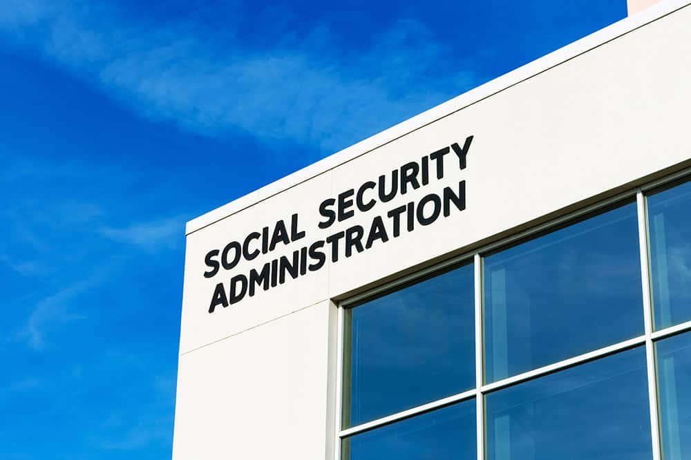 Social Security Administration sign on field office building.