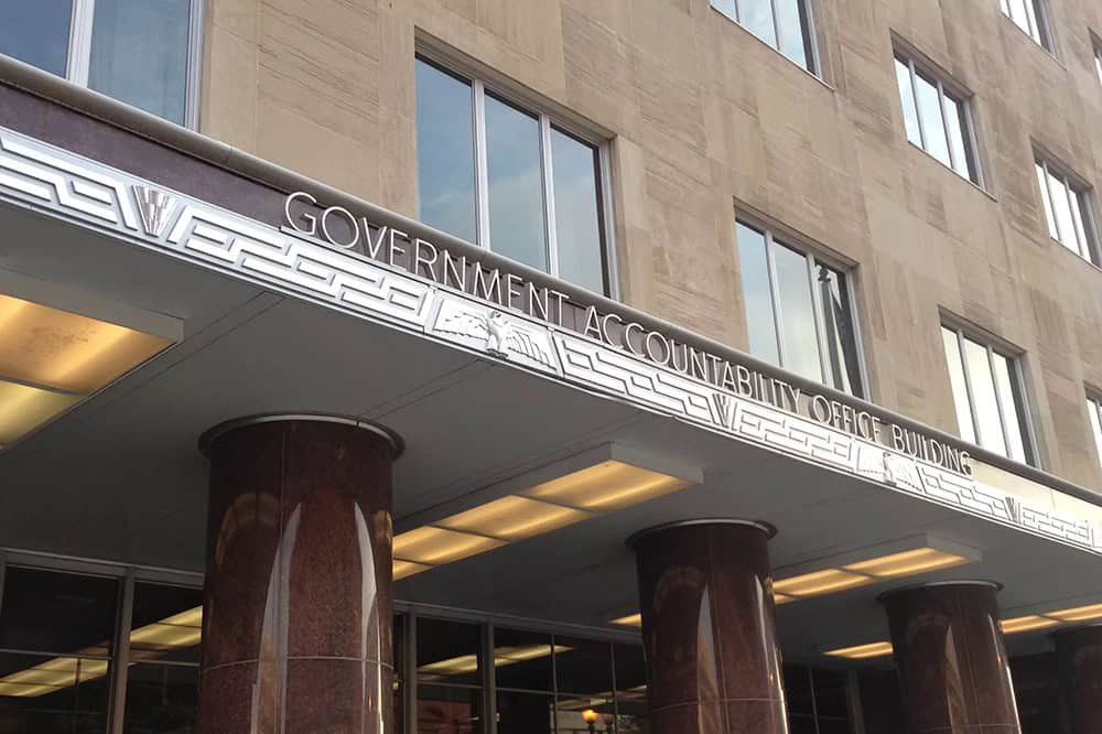 Image of the front of the Government Accountability Office building